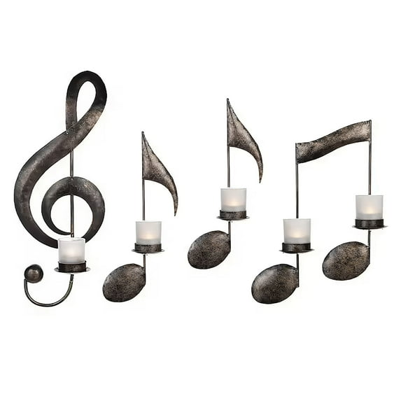 4 Pcs Music Note Wall Sconce, Music Note Candle Holder, Treble Clef Wall Decor Vintage Art Musical Note-Style Candle Holders, Hanging Wall Signs Music Theme Wall Decors for Home Living Room