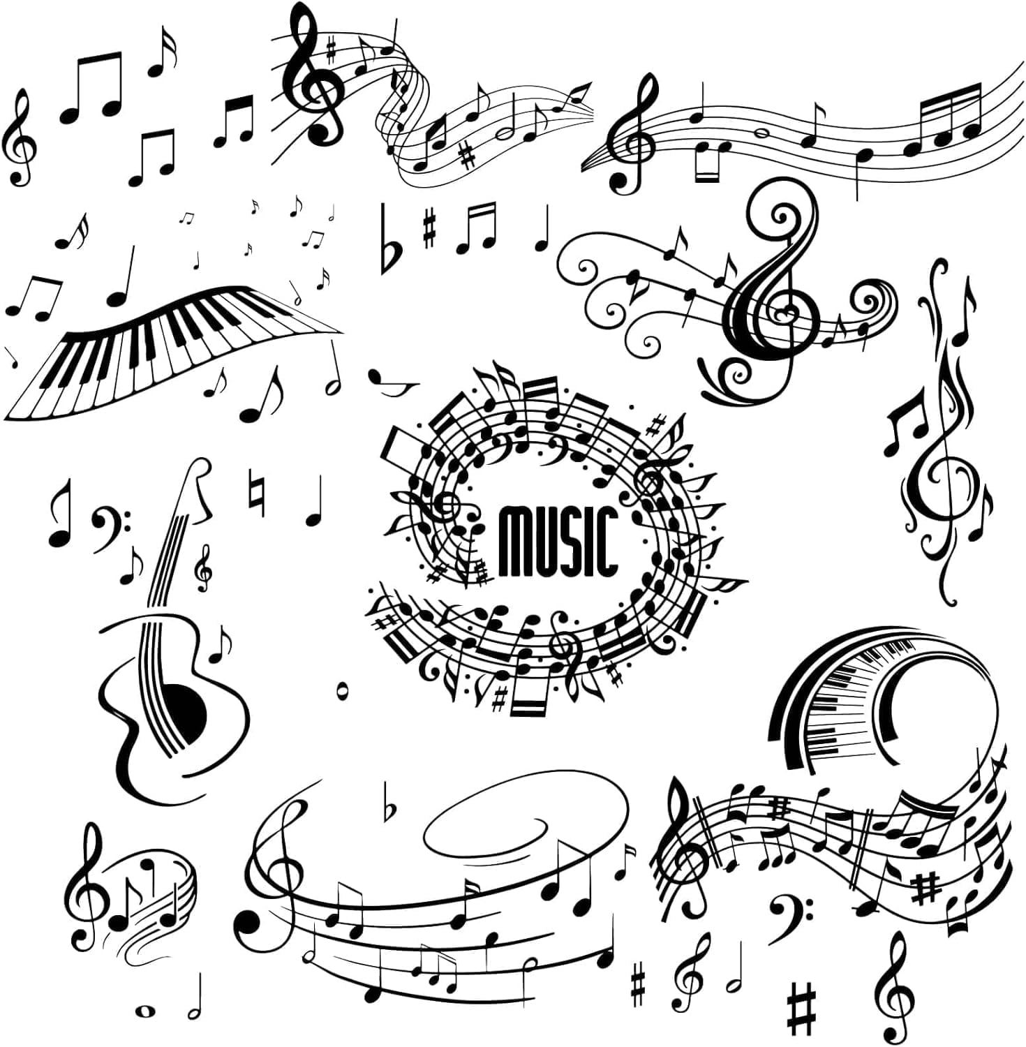 4 Pcs Musical Note Wall Sticker PVC Waterproof Self Adhensive Decals ...