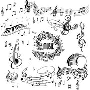 4 Pcs Musical Note Wall Sticker PVC Waterproof Self Adhensive Decals Piano Guitar River Circle 4 Styles Removable for for Classroom Nursery Studio Window Home Wall Display 11.4x7.9 Inch
