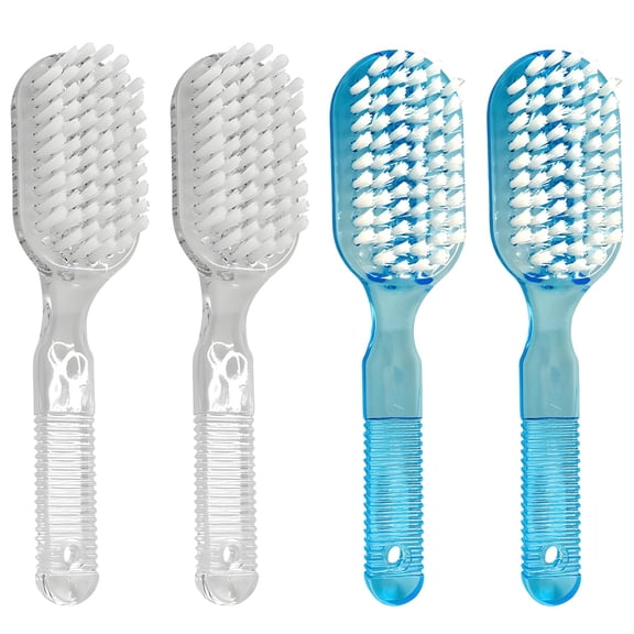 4 Pcs Nail Brush Set, Double Sided Fingernail Scrubbers with Long Handle, Dense Bristles for Hand Cleaning, Dual Scrubbing Action, Blue White