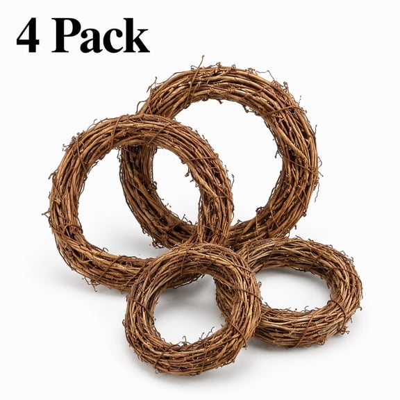 4 Pcs Natural Grapevine Wreaths 8 or 12 inch Rustic Rattan Rings, Handwoven Vine Base Frames for DIY Craft Making, Home Decor, Seasonal Wedding and Holiday Hanging Decorations