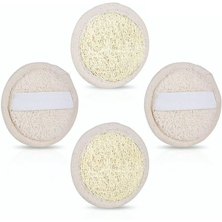 4 Pcs Natural Loofah Pads, Face Exfoliator Pad Scrubber Handheld Luffa Pad Sponges Suitable for Bathing, Showering, spa Facial Cleansing Available for Men and Women, 2.56 Inch, Clear