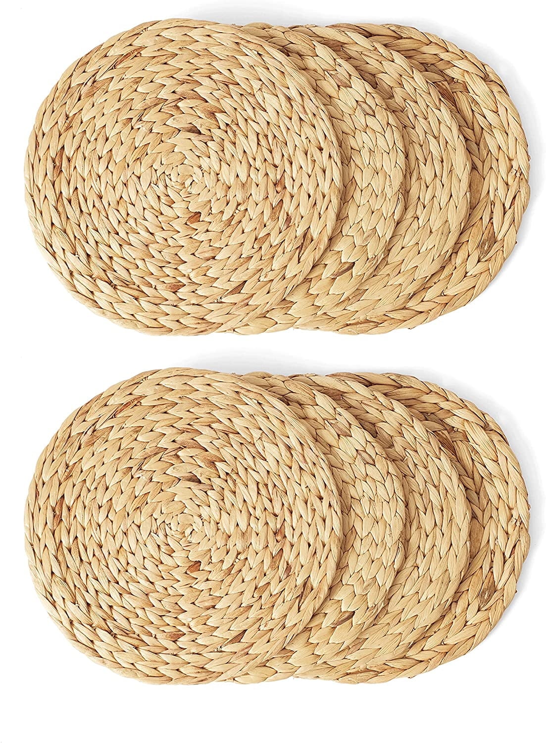 4 Pcs Natural Water Hyacinth Weave Placemat Round Braided Rattan Tablemats 11.8" Wicker Placemats Table Mats for Dining Tables, Wedding, Parties, BBQ's, Everyday, Holidays (3Ocm, Place Mats)