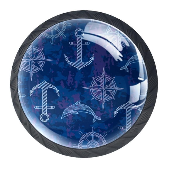 4 Pcs Nautical Blue Knobs for Kitchen Cabinet Cupboard Dresser Bookcase Drawer Pulls Handles Round Home Decor
