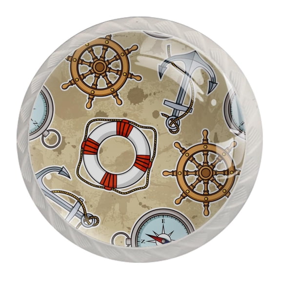 4 Pcs Nautical Pattern Knobs for Kitchen Cabinet Cupboard Dresser Bookcase Drawer Pulls Handles Round Home Decor