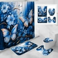 thumbnail image 1 of 4 Pcs Navy Blue Floral Butterfly Shower Curtain Set with Non-Slip Rugs, Modern Toilet Lid Cover and Bath Mat, Elegant Bathroom Decor Set with Shower Curtain and Rugs(Hooks Not Included), 1 of 6