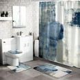4 Pcs Navy Blue Ombre Shower Curtain Sets with Rugs for Bathroom Decor