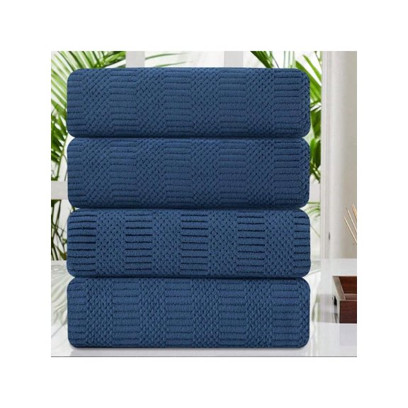 4 Pcs Navy Large Bath Towel Set 35x70 Extra Large Bath Sheets Oversized Jumbo Towels for Bathroom 600GSM Soft Highly Absorbent Quick Dry Beach Chair Towel Woven Towels for Hotel and Spa