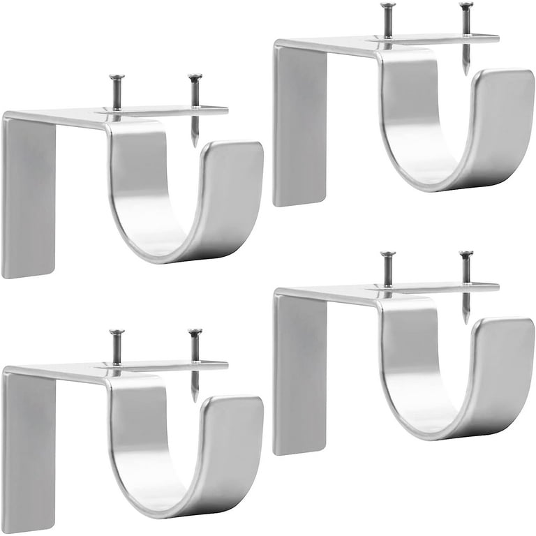 4 Pcs No Drill Curtain Rod Bracket, Metal Heavy Duty Curtain Rod Holders  Drapery Hooks, Quick Hang No Damage Curtain Rods Brackets for Wooden and
