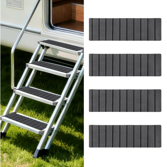 Taoou 4 Pcs Black Rubber RV Step Mat, 23.8 x 7.5 in Self Adhesive Camper Stair Treads