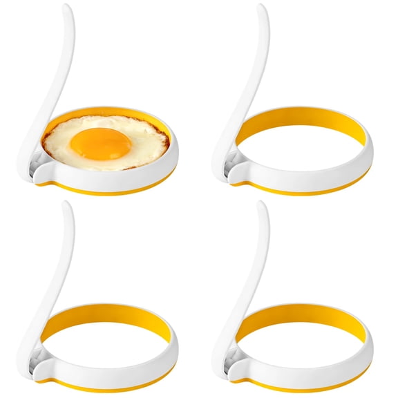 4 Pcs Nonstick Fried Egg Rings, Griddle Egg Molds with Foldable Handle, 4 in Egg Rings, Leak-Proof, Heat-Proof up to 400 for Breakfast Sandwich Maker
