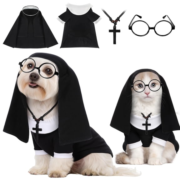 4 Pcs Nun Dog Costume for Halloween, Funny Cosplay Outfit for Pet Puppies