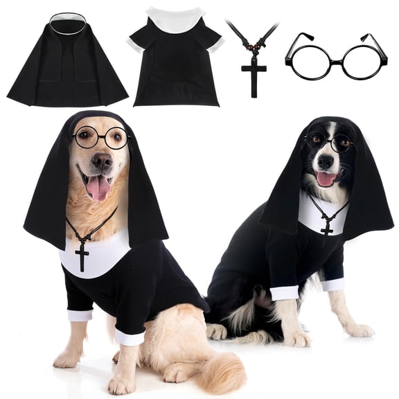 4 Pcs Nun Dog Costume for Halloween, Funny Cosplay Outfit for Pet Puppies