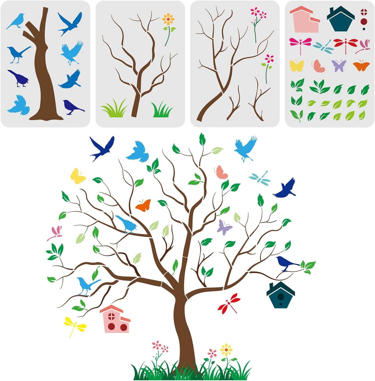 4 Pcs Nursery Tree Layered Wall Stencil Templates 11.7x8.3 inch Plastic ...