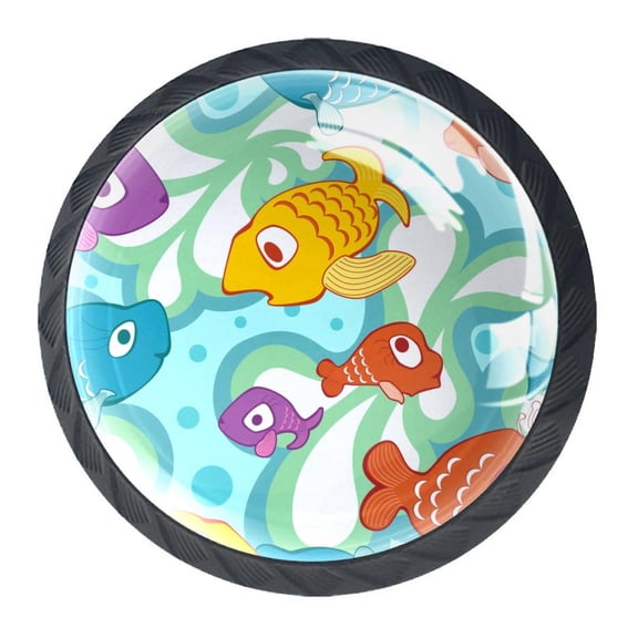 4 Pcs Ocean Underwater Fish Knobs for Kitchen Cabinet Cupboard Dresser Bookcase Drawer Pulls Handles Round Home Decor