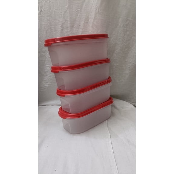 Tupperware Modular Mates OVAL Dry Storage 500 Ml Capacity Containers With Red Lid 4 Count