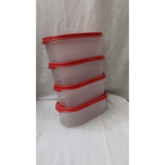 Tupperware Modular Mates OVAL Dry Storage 500 Ml Capacity Containers With Red Lid 4 Count
