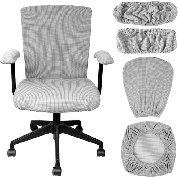 4 Pcs Office Chair Covers Set Computer Universal Protective Stretchable Chair Seat Covers Desk Armrest Slipcovers Pads Office Cushion Backrest for Rotating-Silver Gray