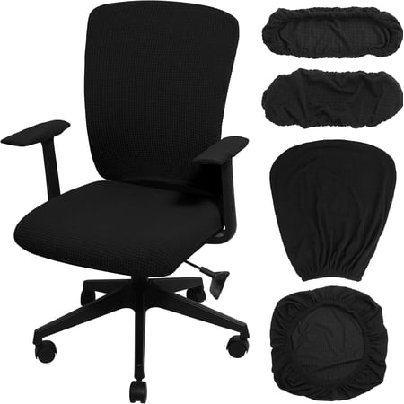 4 Pcs Office Chair Covers Set Computer Universal Protective Stretchable Chair Seat Covers Desk Armrest Slipcovers Pads Office Cushion Backrest for Rotating (XL,Black)