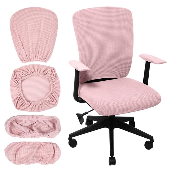 4 Pcs Office Chair Covers Set Computer Universal Protective Stretchable Chair Seat Covers Desk Armrest Slipcovers Pads Office Cushion Backrest for Rotating (XL,Pale Pink)