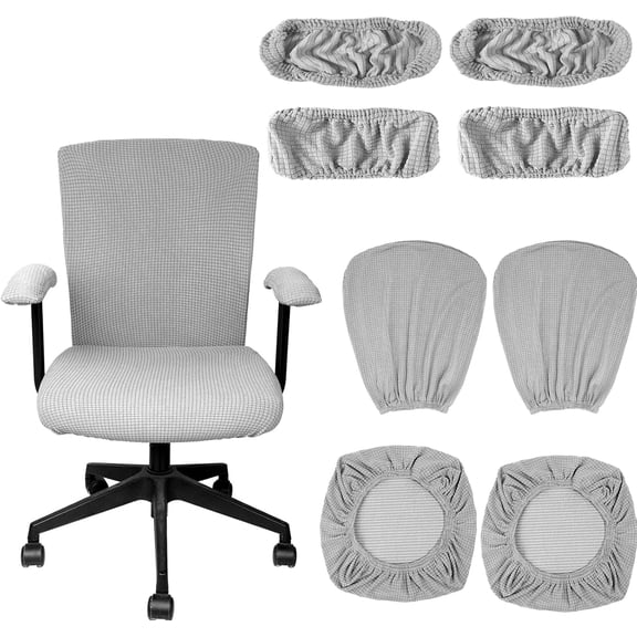 4 Pcs Office Chair Covers Set Computer Universal Protective Stretchable Chair Seat Covers Desk Armrest Slipcovers Pads Office Cushion Backrest for Rotating-Silver Grey
