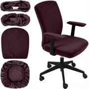 4 Pcs Office Chair Covers Set Universal Stretchable Computer Desk Chair Seat Covers with Armrest Pads and Backrest Protector Regular Coffee