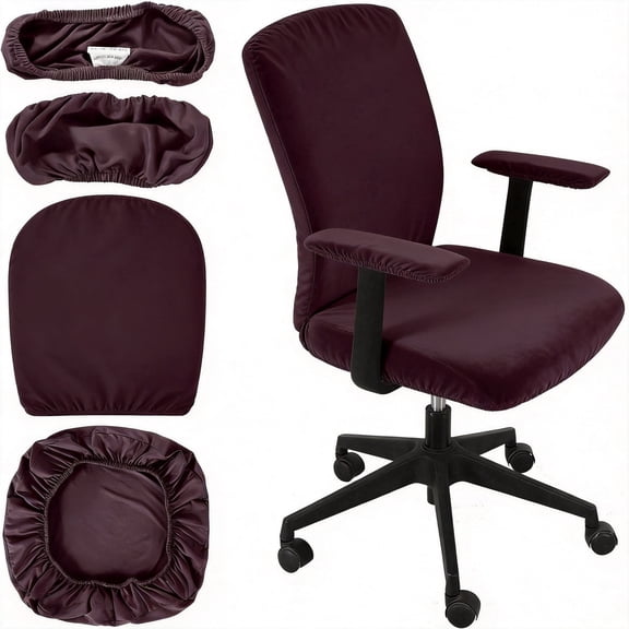 4 Pcs Office Chair Covers Set Universal Stretchable Computer Desk Chair Seat Covers with Armrest Pads and Backrest Protector  Regular Coffee