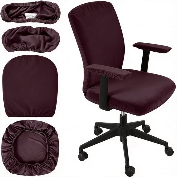 4 Pcs Office Chair Covers Set Universal Stretchable Computer Desk Chair Seat Covers with Armrest Pads and Backrest Protector Regular Coffee