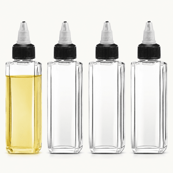 4 Pcs Oil Squeeze Bottles 3.4 OZ Empty Bottles with Twist Top Cap Plastic Liquid Condiment Container Leak-Proof Dispensing Bottles for Oil Soy Sauce Vinegar Syrup Ketchup