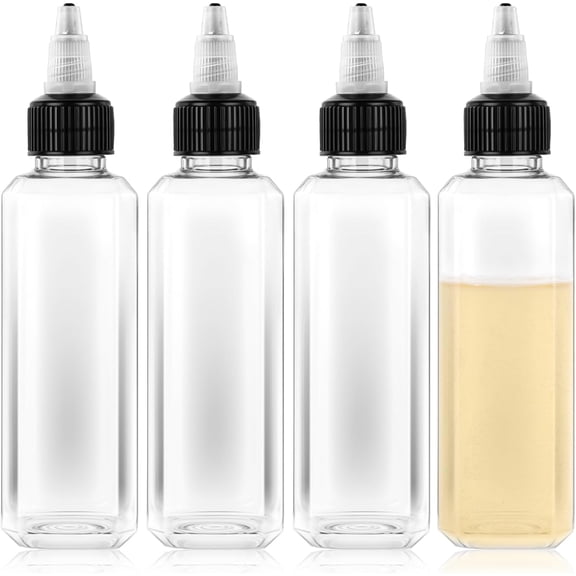 4 Pcs Oil Squeeze Bottles Small Dispenser Bottle with Twist Top Cap Liquid Condiment Container Leak-Proof Dispensing Bottles for Soy Sauce Vinegar Syrup Ketchup Crafts Kitchen Household
