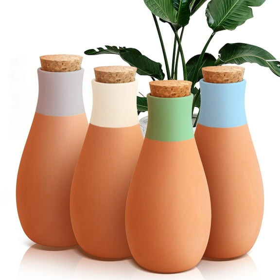4 Pcs Ollas Terracotta Watering Pots Large, Self Watering Planter Insert Olla Watering System for 1-Week Easy to Refill, Clay Plant Watering Globes for Outdoor & Indoor Plants