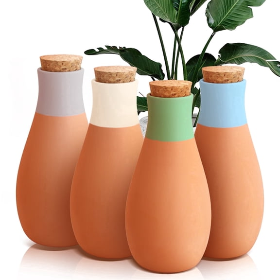 4 Pcs Ollas Terracotta Watering Spikes, Self Watering Planter Insert Olla Watering System for 1-Week Easy to Refill, Clay Plant Watering Globes for Outdoor & Indoor Plants