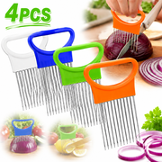 4 Pcs Onion Holder for Slicing, Stainless Steel Onion Cutter Chopper, Vegetable Fruit Cutter Meat Cutter Holder Comb Lemon Prongs Slicer for Kitchen Worker Safety Cooking Tools