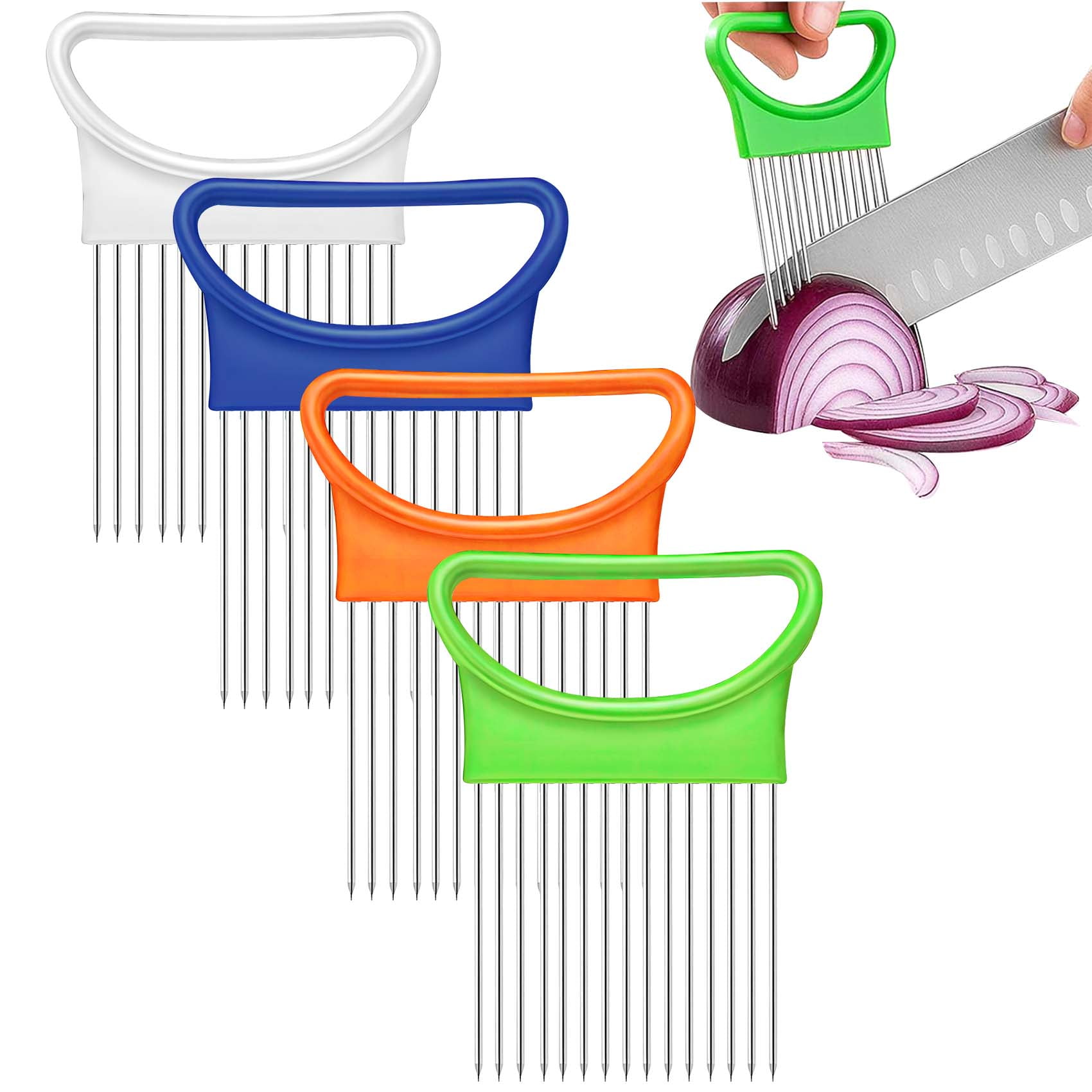 4 Pcs Onion Holder for Slicing, Tomato Slicers forHome Use with 15 Long Needles, Easy Food Chopper for Kitchen Tools