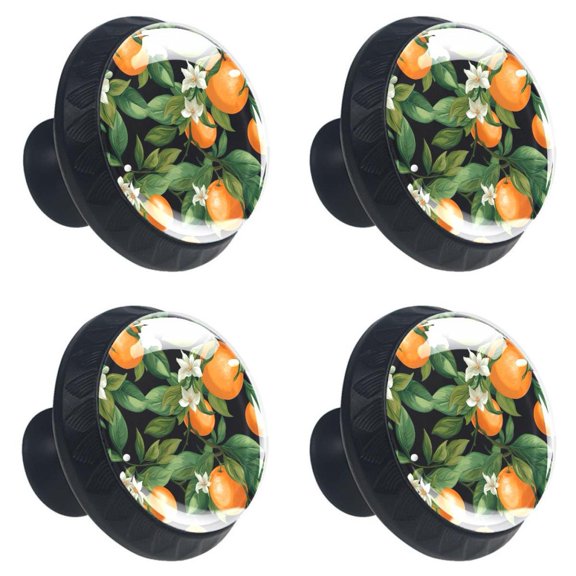4 Pcs Oranges Fruit Print Cabinet Knobs 30mm Round Crystal Glass Drawer Handles Pulls with Screws for Kitchen Cupboard Wardrobe Closet Dresser, Home&Office