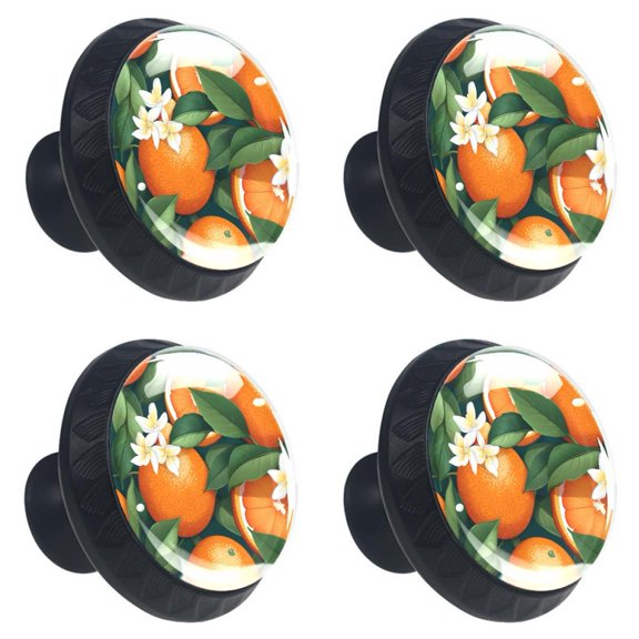 4 Pcs Oranges Fruit Print Cabinet Knobs 30mm Round Crystal Glass Drawer Handles Pulls with Screws for Kitchen Cupboard Wardrobe Closet Dresser, Home&Office
