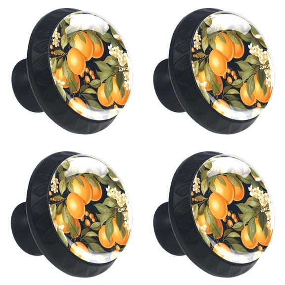 4 Pcs Oranges Fruit Print Cabinet Knobs 30mm Round Crystal Glass Drawer Handles Pulls with Screws for Kitchen Cupboard Wardrobe Closet Dresser, Home&Office