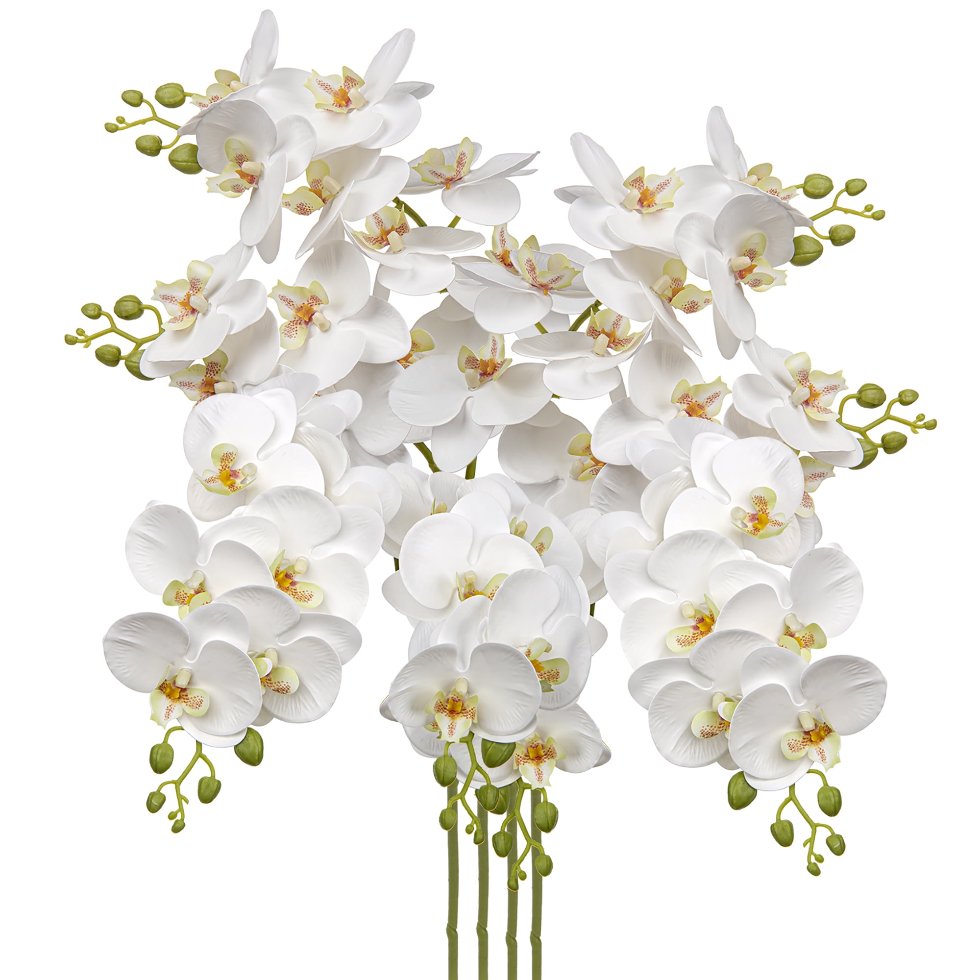 4 Pcs Orchid Artificial Flowers 12 large Flowers Heads Realistic Touch Natural Phalaenopsis Faux Flowers Stem long 30'' White