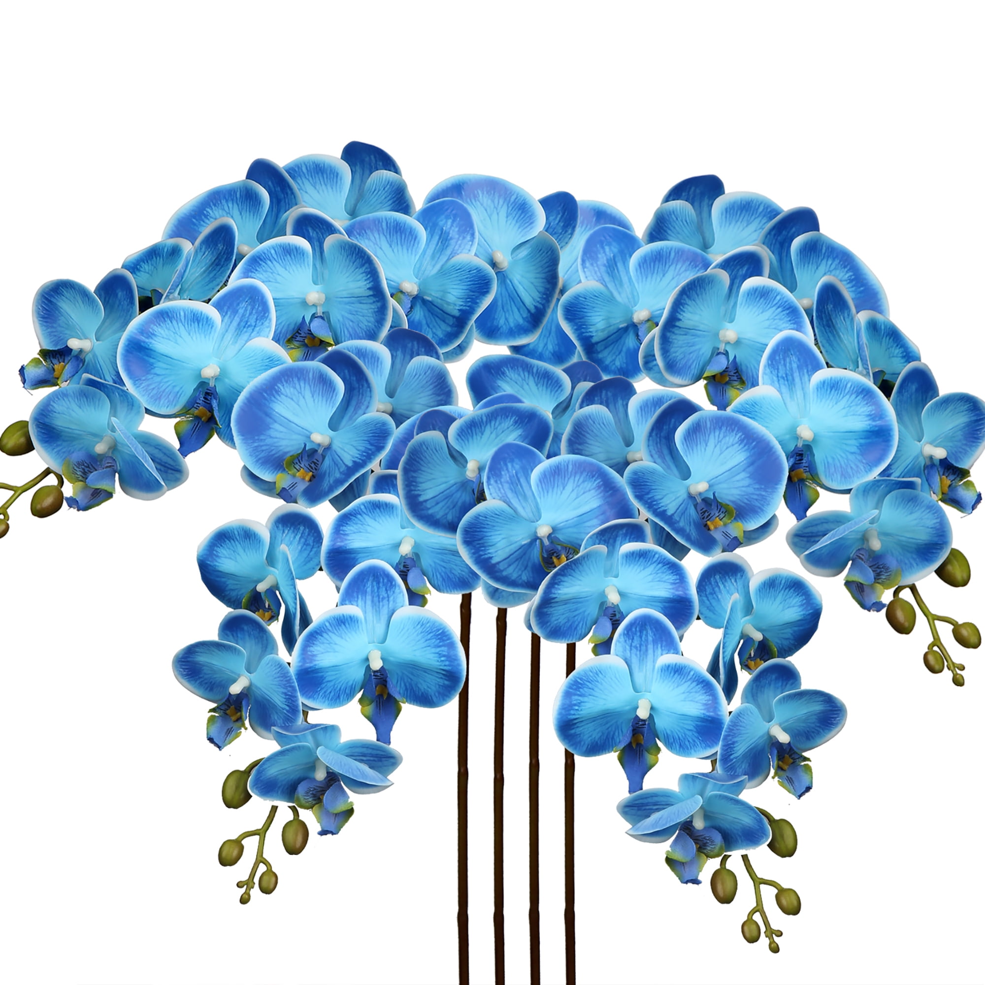 36" Orchid Artificial Flowers Phalaenopsis Romantic Flowers Arrangement Wedding Party Indoor Home Decor,Blue 4 Pcs
