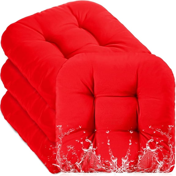4 Pcs Outdoor Chair Cushions 18.9 x 18.9 Inch Waterproof Sun Protection Patio Furniture Overstuffed Seat Cushion Chair Pad with Round Corner for Indoor(Red)