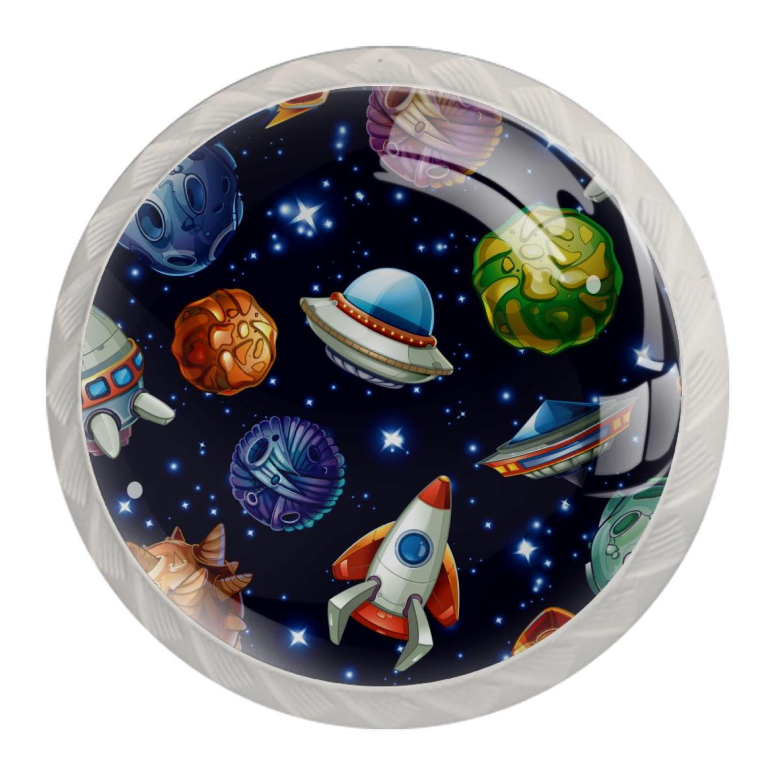 4 Pcs Outer Space Knobs for Kitchen Cabinet Cupboard Dresser Bookcase Drawer Pulls Handles Round Home Decor