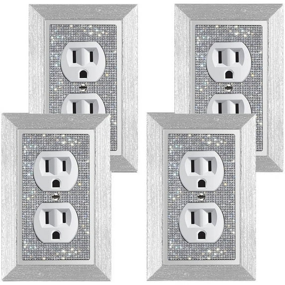 4 Pcs Outlet Covers Shiny Silver Rhinestones Wall Plate 1 Gang Toggle Light Switch Cover Decorative Durable Switch Covers