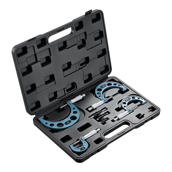 4 Pcs Outside Micrometer Set, 0-1/1-2/2-3/3-4, 0.0001" Accuracy, with Case for Metalworking Engineering