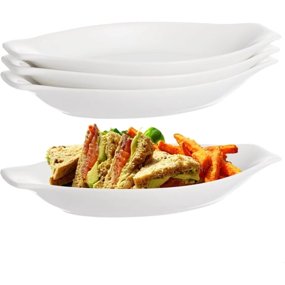 4 Pcs Oval Au Gratin Baking Dishes Ceramic Banana Split Dish Boats 8 X 4 In Oval Oven & Microwave Safe Serving Dishes Mini Casserole Dishes With Handles Easy To Clean And Stackable
