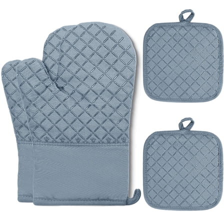 HEETLY 11.8-Inch Extra Long Oven Mitts and Pot Holders Set, 4-Piece, 500°F Heat Resistant with Silicone Grip, Blue