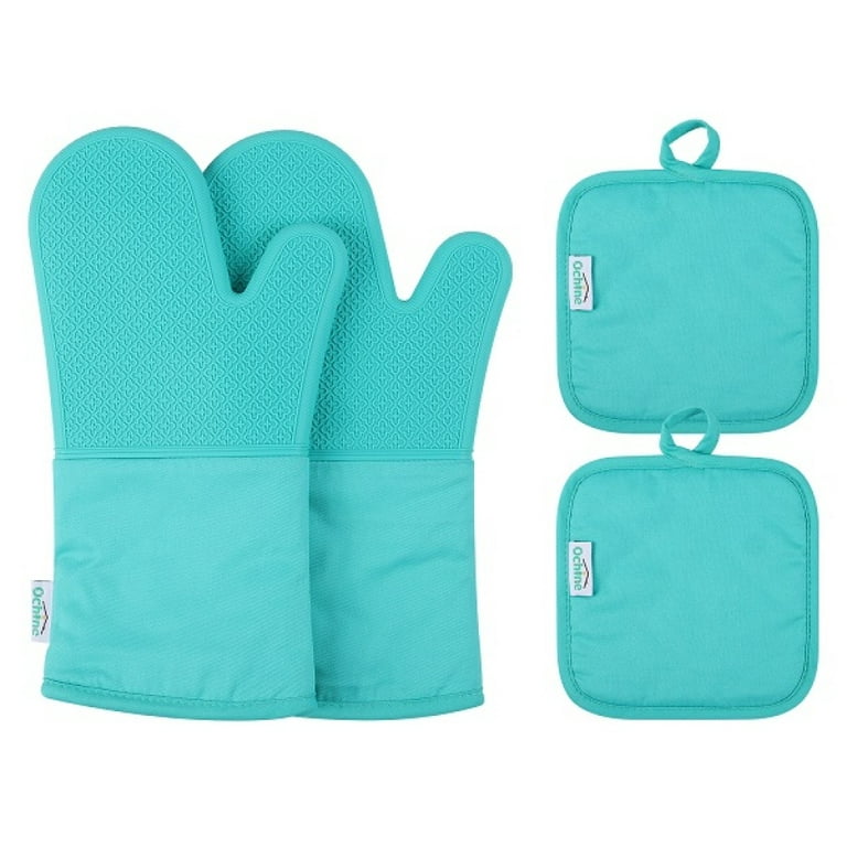 4 Pcs Oven Mitts and Pot Holders,500°F High Heat Resistant Kitchen Oven  Mitts with Pot Holders,Long Oven Mitts Silicone Gloves for Baking and  Cooking