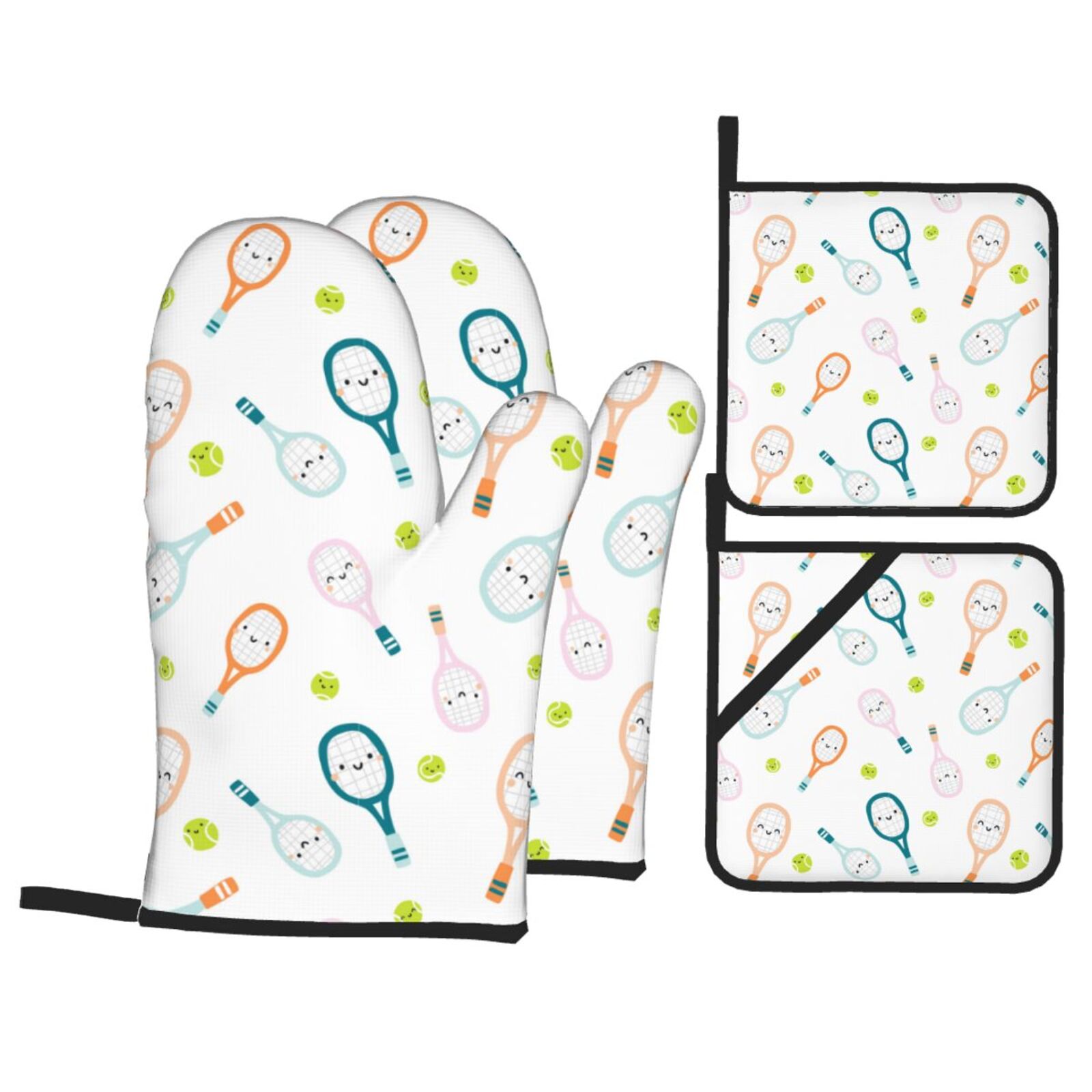 Baking Racket 4 Pcs Oven Mitts and Pot Holders Set Cute Tennis Rackets High Heat ...