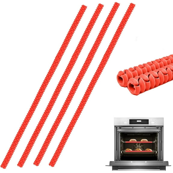 4 Pcs Oven Rack Shields, Silicone Oven Rack Edge Protectors, Heat Resistant Oven Guards 14 Inches Oven Rack Edge Cover Liner Fit on Standard-Sized Ovens, Heat Resistance, Red