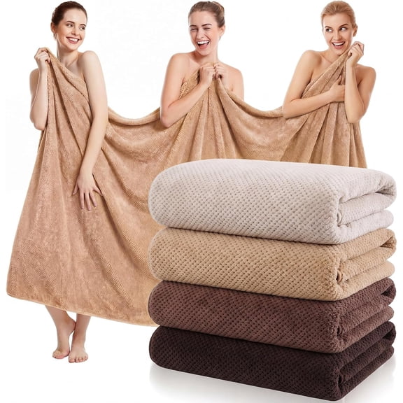 4 Pcs Oversized Bath Towels 40'' x 80'' Extra Large Bathroom Sheet Towels for Adults Quick Dry Soft Absorbent Fluffy Microfiber Shower Sheet for Beach Hotel Spa(Brown Colors)