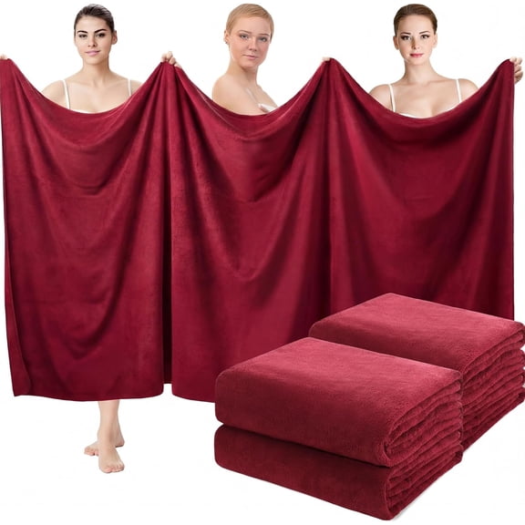 4 Pcs Oversized Bath Towels, 40 x 80 Inch Giant Microfiber Jumbo Bath Sheets Soft Bathroom Microfiber Quick Dry Absorbent Shower Towels for Spa Camping Beach(Burgundy)